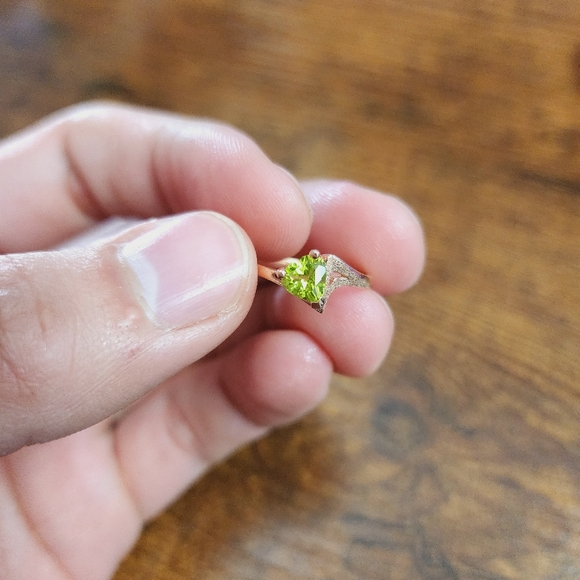 14k Rose Gold Heart Peridot Ring US Size 7 Made in USA Solid Gold Genuine Gem - Picture 8 of 14